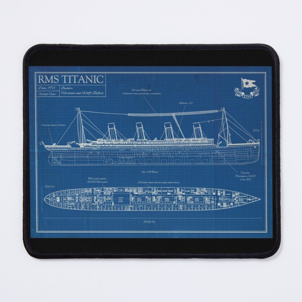 Mouse Pad RMS Titanic - Blueprint 11.8 x 9.8 inch Computer Mat Gaming Office Mousepad