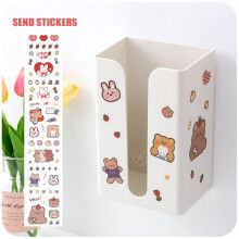 (a-square white M) W&G Kawaii Adhesive Organizer Tissue Storage Box Wall Hanging Ins Home Kitchen Bathroom Napkin Tissue Storage Pumping Box
