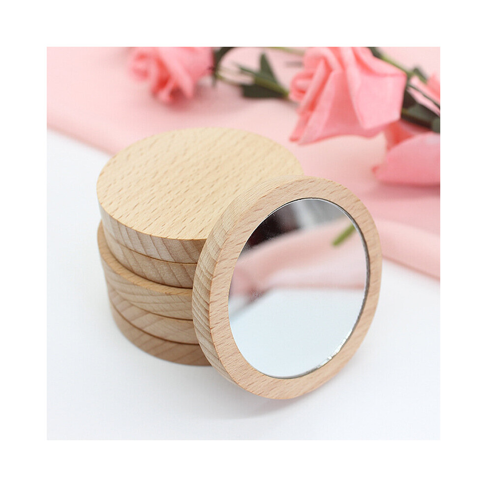 Brown 10Pcs Wooden Portable Mirror Mini Small Makeup Mirror Female Hand-Held Beauty Makeup Mirror Small Round Mirrors