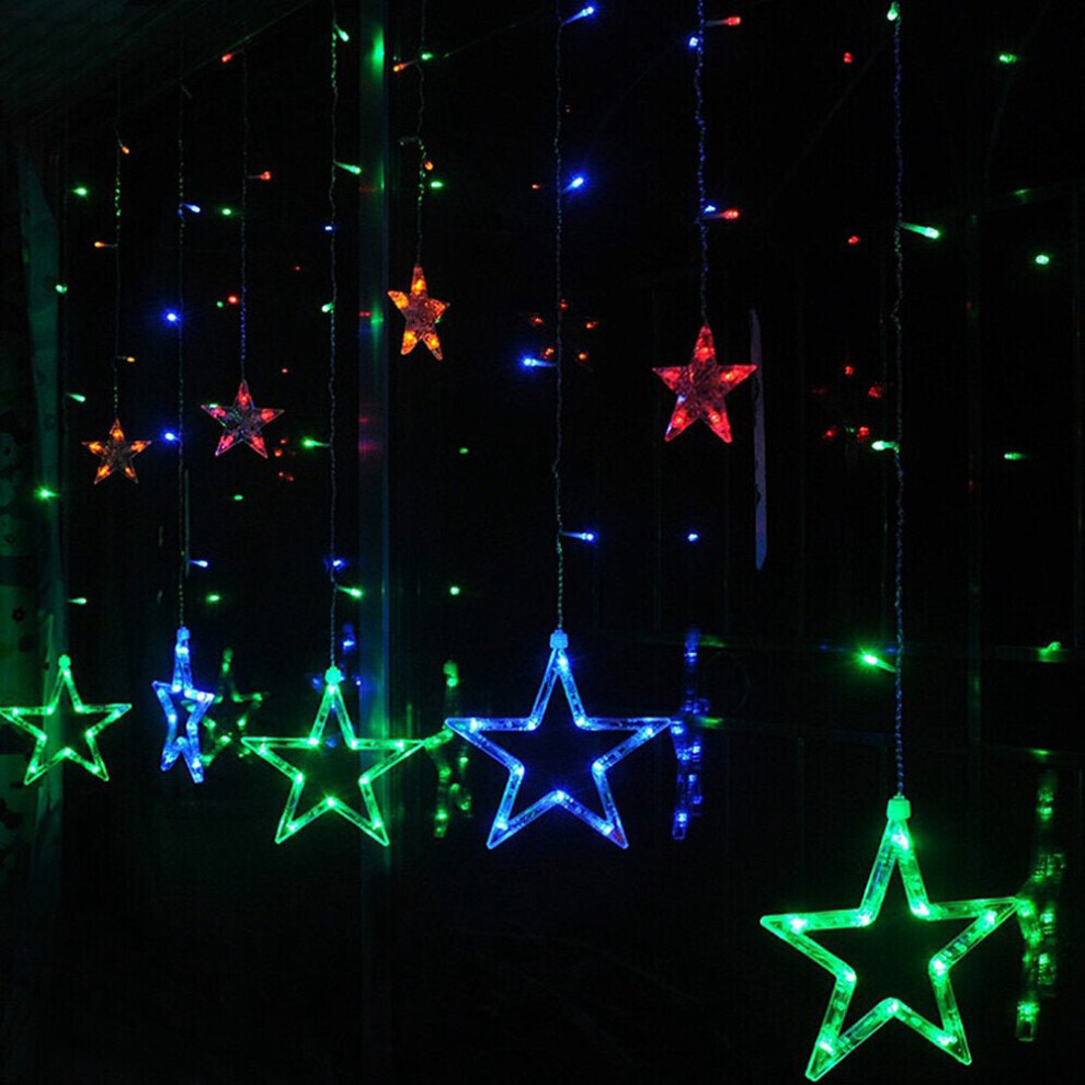 (Colorful) 220V LED Light String Star Shape Curtain Light Home Decor Celebration Festival Wedding