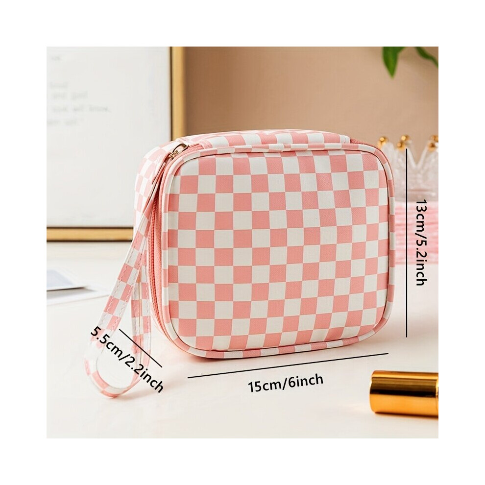 Pink 1Pc Zipper Pouch Lipstick Bag Style Makeup Bag Portable Toiletry & Sanitary Napkin Storage Bag For Women Girls