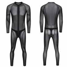 Spandex Full Body See Through Stitching Jumpsuits Men Sexy Strengthy Zentai Suits