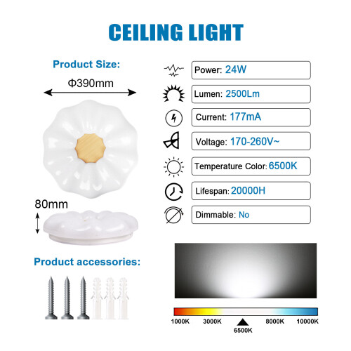 Living And Home 24W LED Ceiling Light 6500K, 2500 Lumen, Flower Shape 2