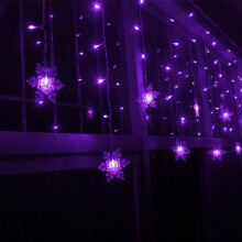 (Purple) Christmas LED Snowflake Decor Xmas Icicle Curtain Fairy Lights Hanging Party