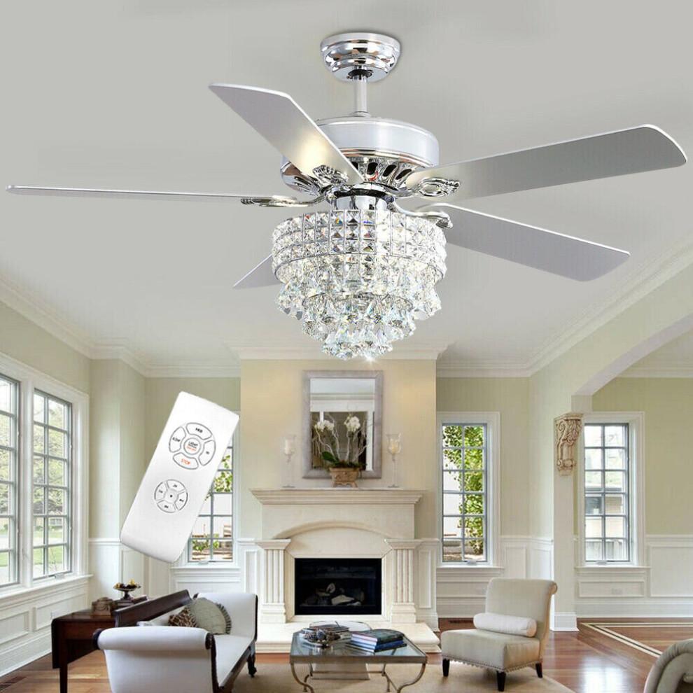 52" Chrome Chandelier Ceiling Fan LED Light 5 Blades Remote Control