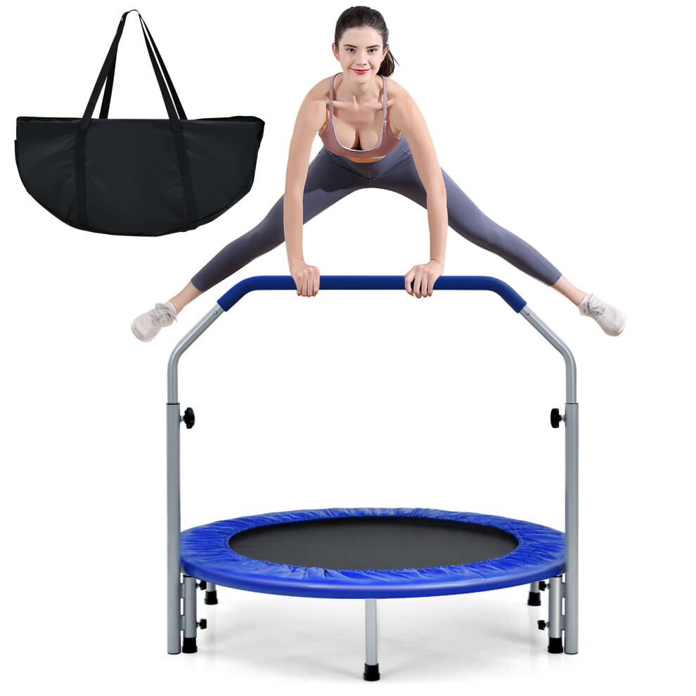 Foldable Jumping Fitness Trampoline Exercise Rebounder 4-Level Adjustable Handle