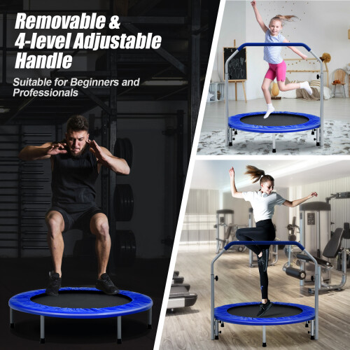 Costway Foldable Jumping Fitness Trampoline Exercise Rebounder 4-Level Adjustable Handle 1