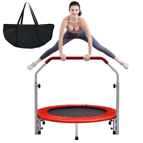 Costway Foldable Jumping Fitness Trampoline Exercise Rebounder 4-Level Adjustable Handle