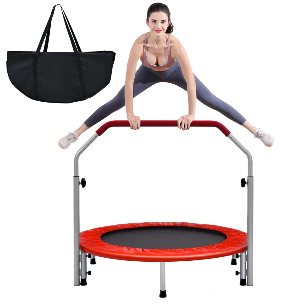 Foldable Jumping Fitness Trampoline Exercise Rebounder 4-Level Adjustable Handle