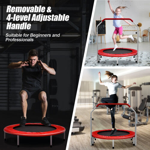 Costway Foldable Jumping Fitness Trampoline Exercise Rebounder 4-Level Adjustable Handle 1