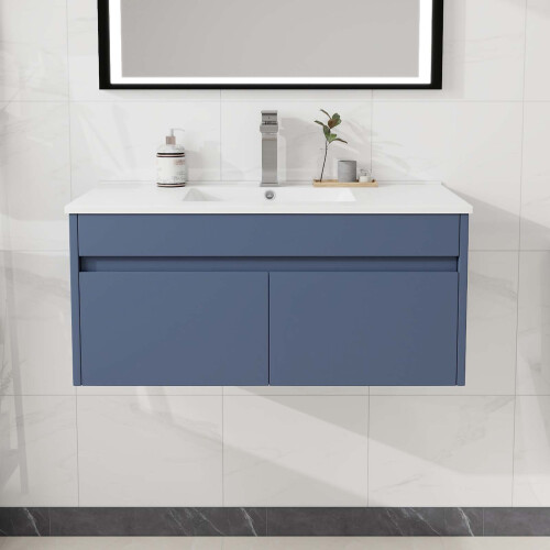 900mm Bathroom Vanity Unit & Ceramic Basin  Wall Hung Cabinet Grey 1