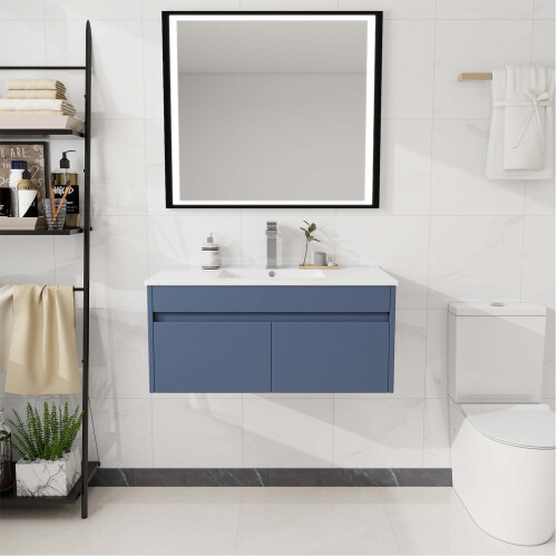 900mm Bathroom Vanity Unit & Ceramic Basin  Wall Hung Cabinet Grey 2