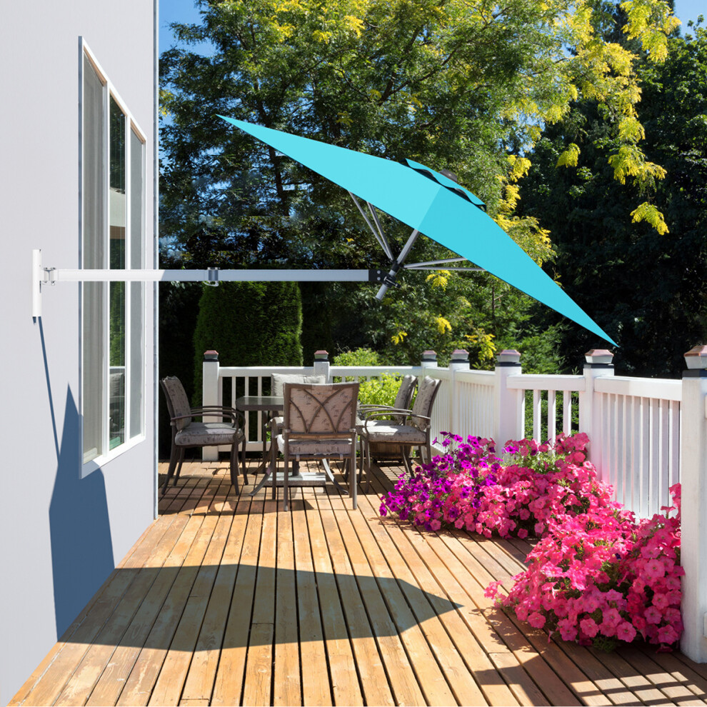 Wall-Mounted Garden Parasol Umbrella w/ Adjustable Poles Tilting Shade