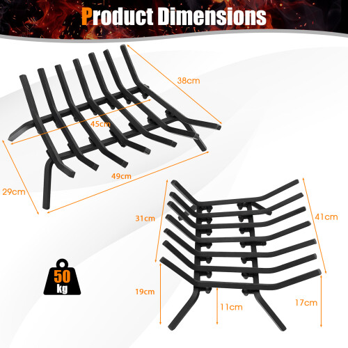 Costway Heavy-Duty Fireplace Grate Log Holder Raised Height Fire Pit W/ Steel Bars 1