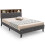 Casart Double Platform Bed Frame Upholstered Slat Bed W/ Storage Headboard 1