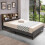 Casart Double Platform Bed Frame Upholstered Slat Bed W/ Storage Headboard 3