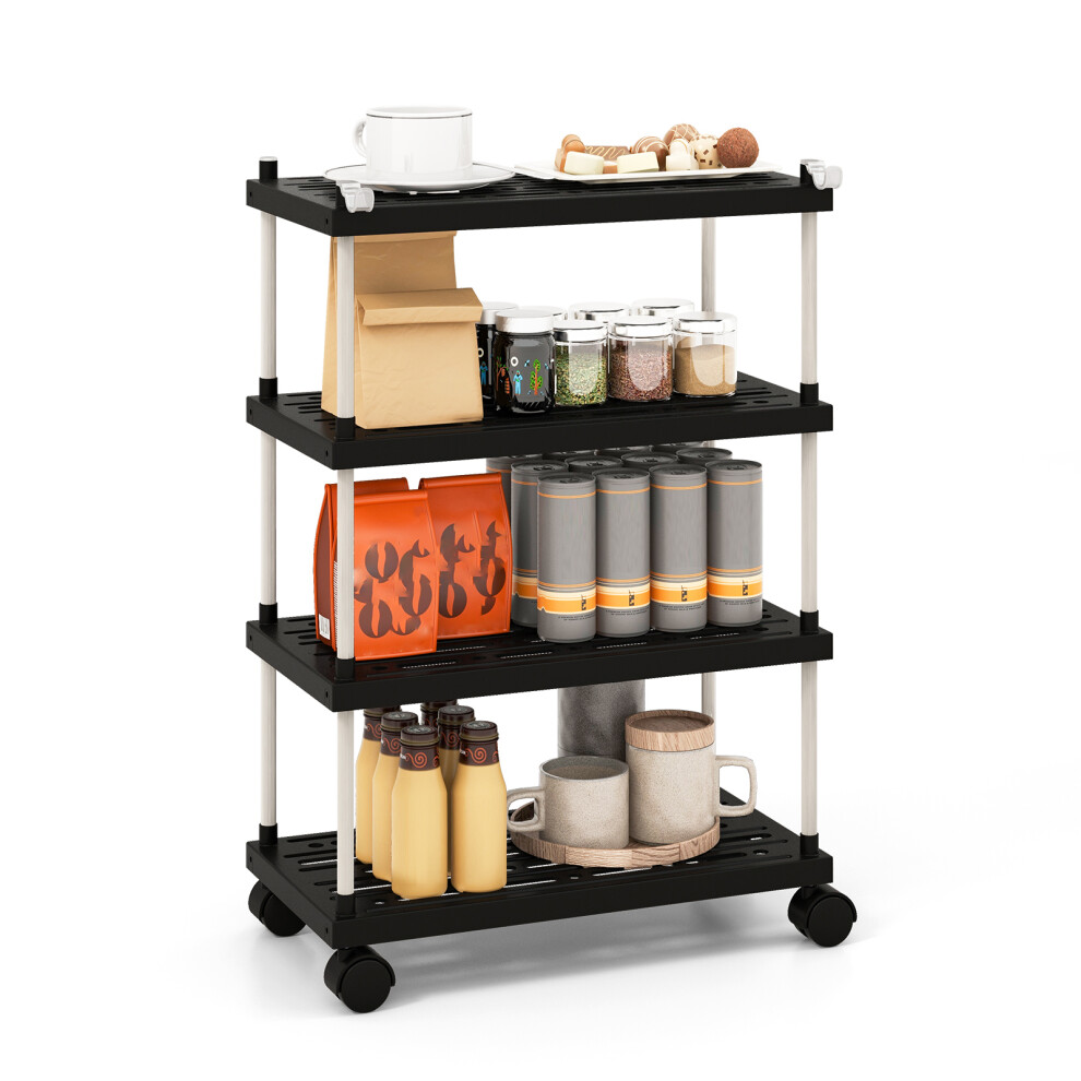 Slim 4-Tier Organiser Bathroom Kitchen Cart W/ Lockable Wheels & Hooks