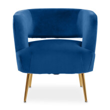 Blue Velvet Chair with Gold Finish Metal Legs, Backrest Dining Chair, Easy to Clean Armchair