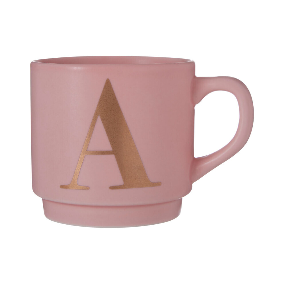 Pink A Letter Mug For Coffee,Ceramic Cup With Gold Letter Detail,Reusable Coffee Cup For Thoughtful Gifting