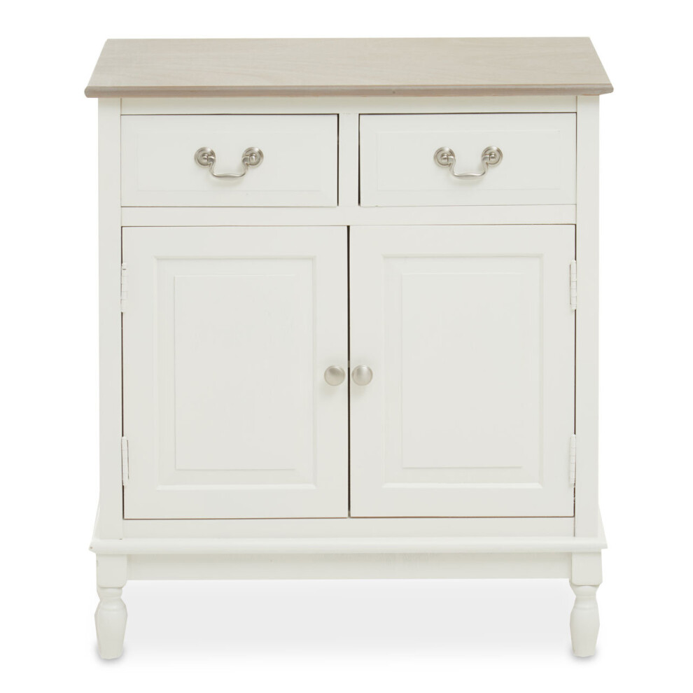 2 Drawer Ivory Sideboard Cabinet, Pine Wood Storage Side Board for Kitchen, Dinning Room, Hallway, & Office