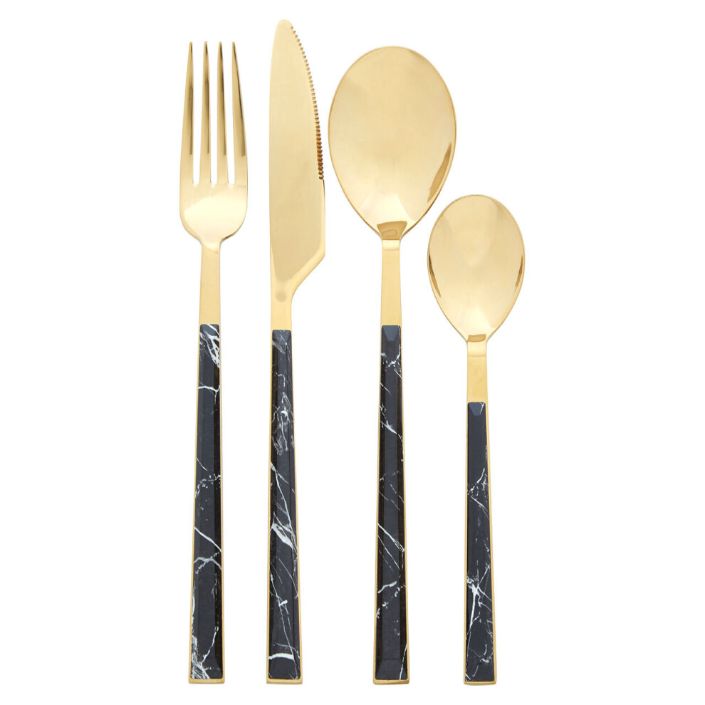 Premier Housewares Avie 16pc Black Faux Marble Cutlery Set