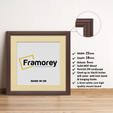 (Mahogany With Ivory Mount, 25x25CM Pic (30x30CM Frame)) Square Size Mahogany Picture Frame / LW Style Wall Art Frame / Modern Photo Frames  With Multicolored Mount
