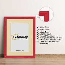 (24x18" Pic (28x22" Frame)) Red Picture Frame / LW Style Wall Art Frame / Modern Photo Frames With Ivory Mount