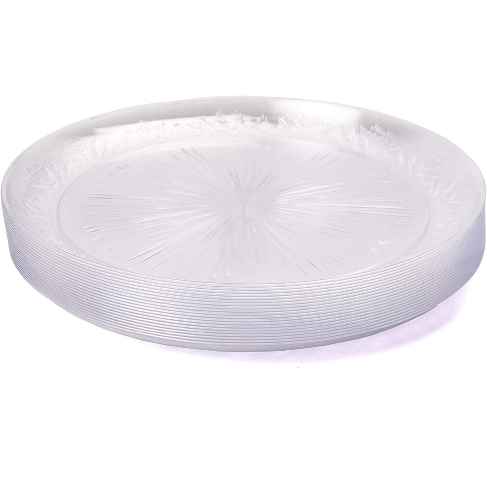 20 Clear Reusable Plastic Dinner Plates - 25cm