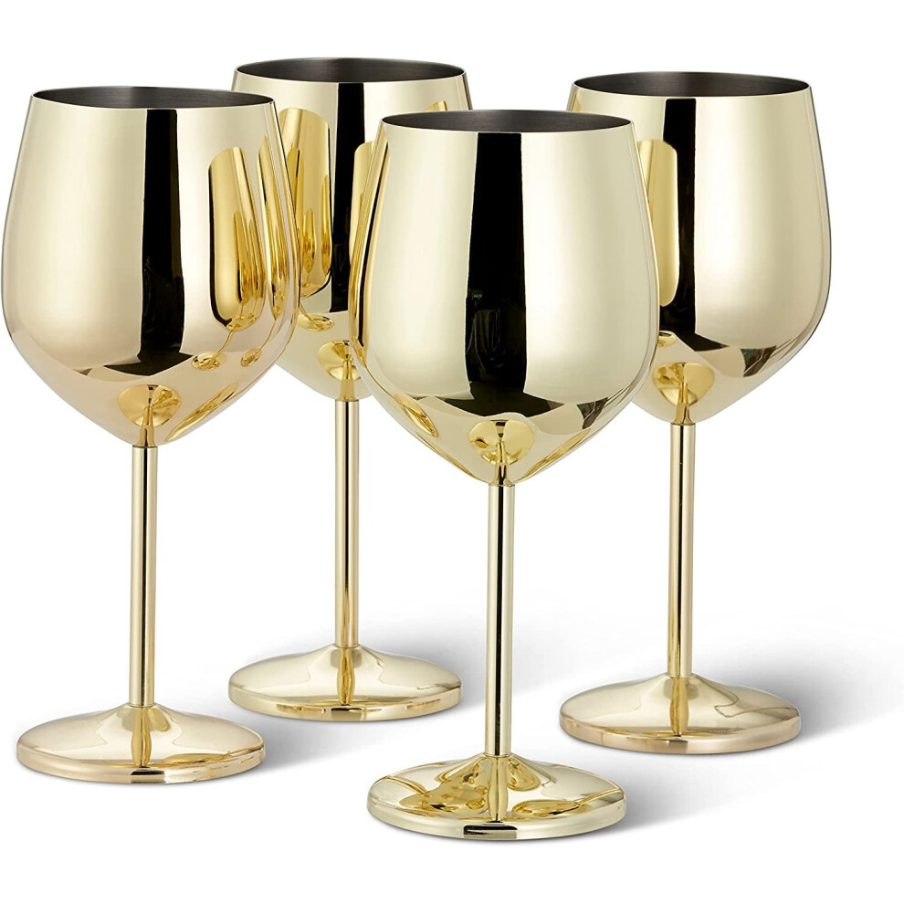 4 Stainless Steel Gold Wine Glasses Gift Set, 540 ml