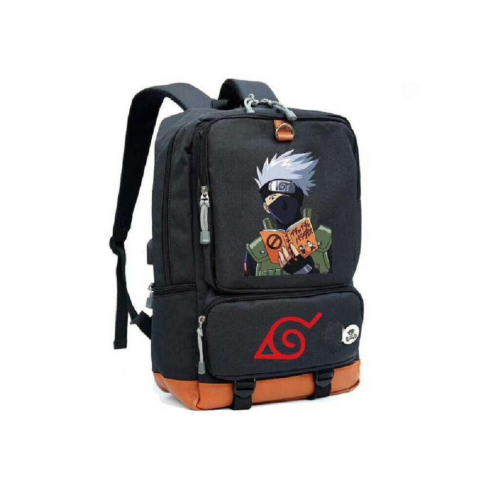 (D) Naruto Anime Large Capacity Backpack Kakashi Sasuke Itachi Print Travel Bag