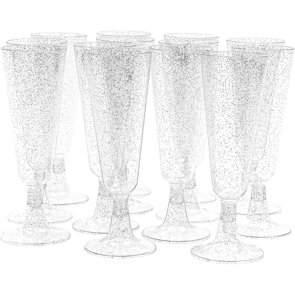 50 Multi-Use Plastic Silver Glitter Champagne Prosecco Flutes Gift Set - 150ml