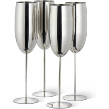 4 Silver Champagne Flutes Gift Set, Shatterproof Party Glasses, 285ml