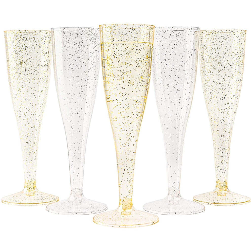 120 Premium Multi-Use Plastic 60 Silver & 60 Gold Champagne Flutes Gift Set for Anniversary Wedding Party - 150ml