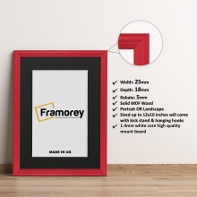 (15x10" Pic (18x14" Frame)) Red Picture Frame / LW Style Wall Art Frame / Modern Photo Frames With Black Mount
