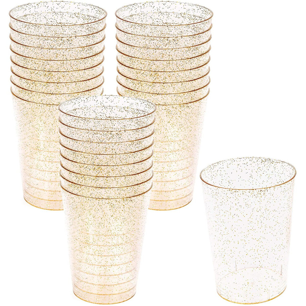 50 Premium Multi-Use Plastic Tumbler Cups with Gold Glitter - 300ml