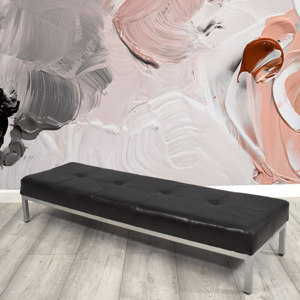 FWStyle Soneri Black Genuine Leather & Iron Low Bench/ Footstool