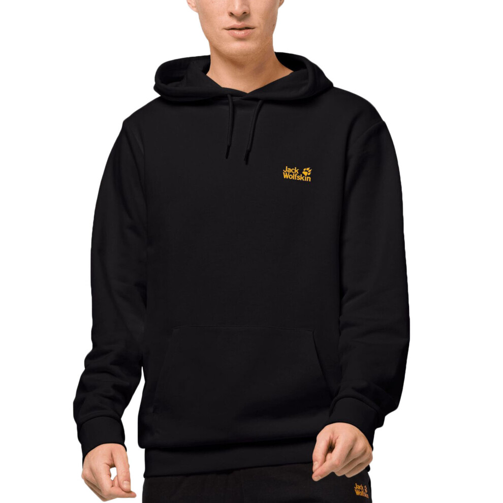 (S, Black) Jack Wolfskin Mens Essential Cotton Pullover Hooded Hoody Hoodie - Black