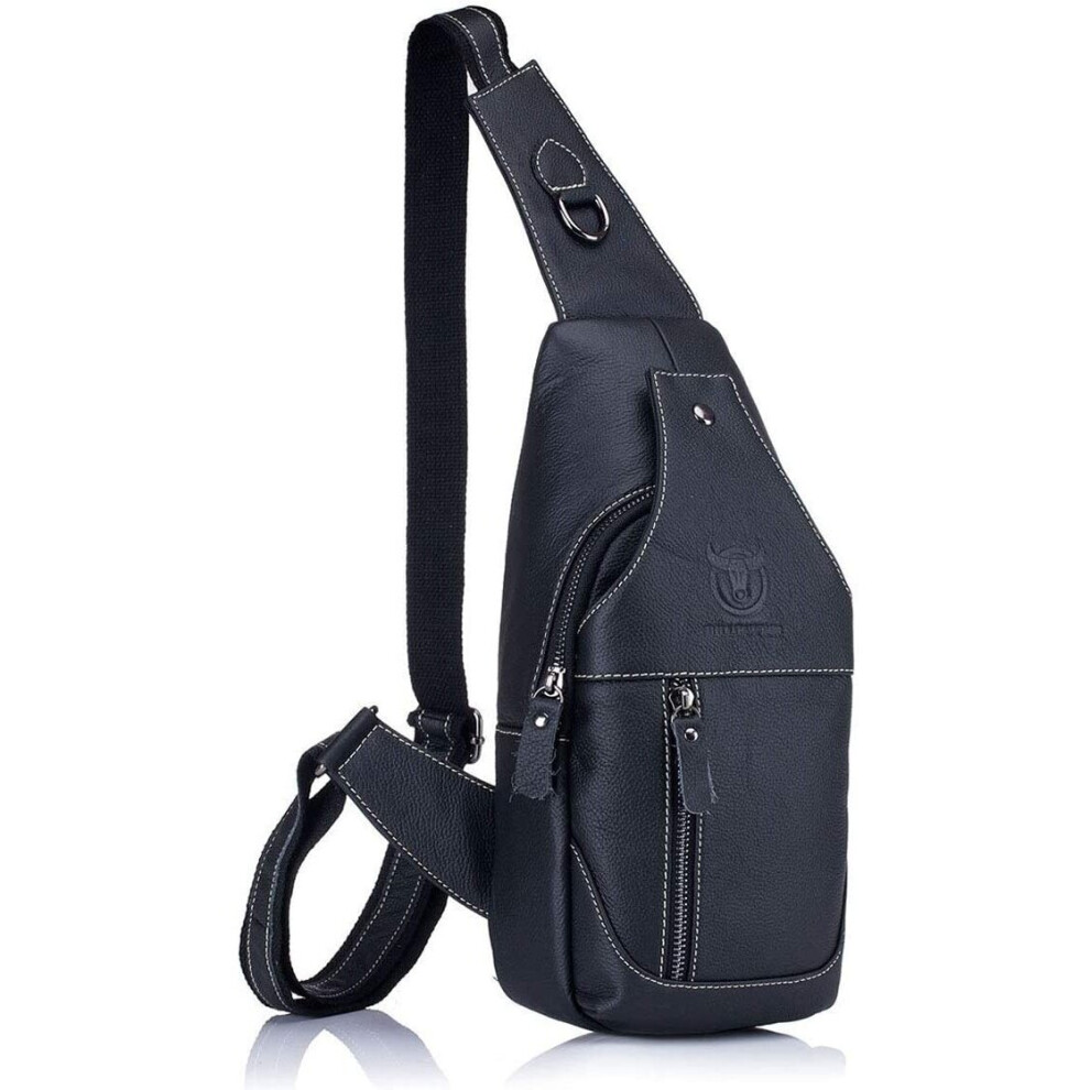 HARMILIY Mens Leather Sling bag Cross body Bag Chest Bag Sling Shoulder Backpack Black