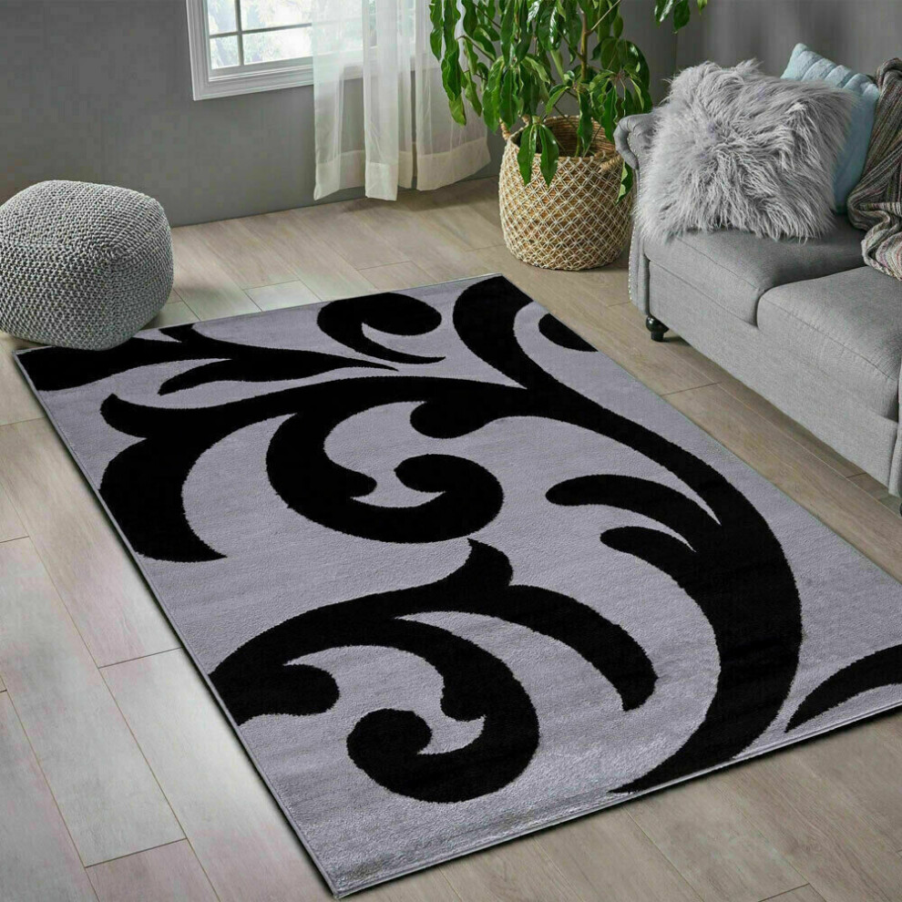(Silver-Black, 120 x 170 cm) Modern Luxury Sophia Rugs Living Room Carpet Mats