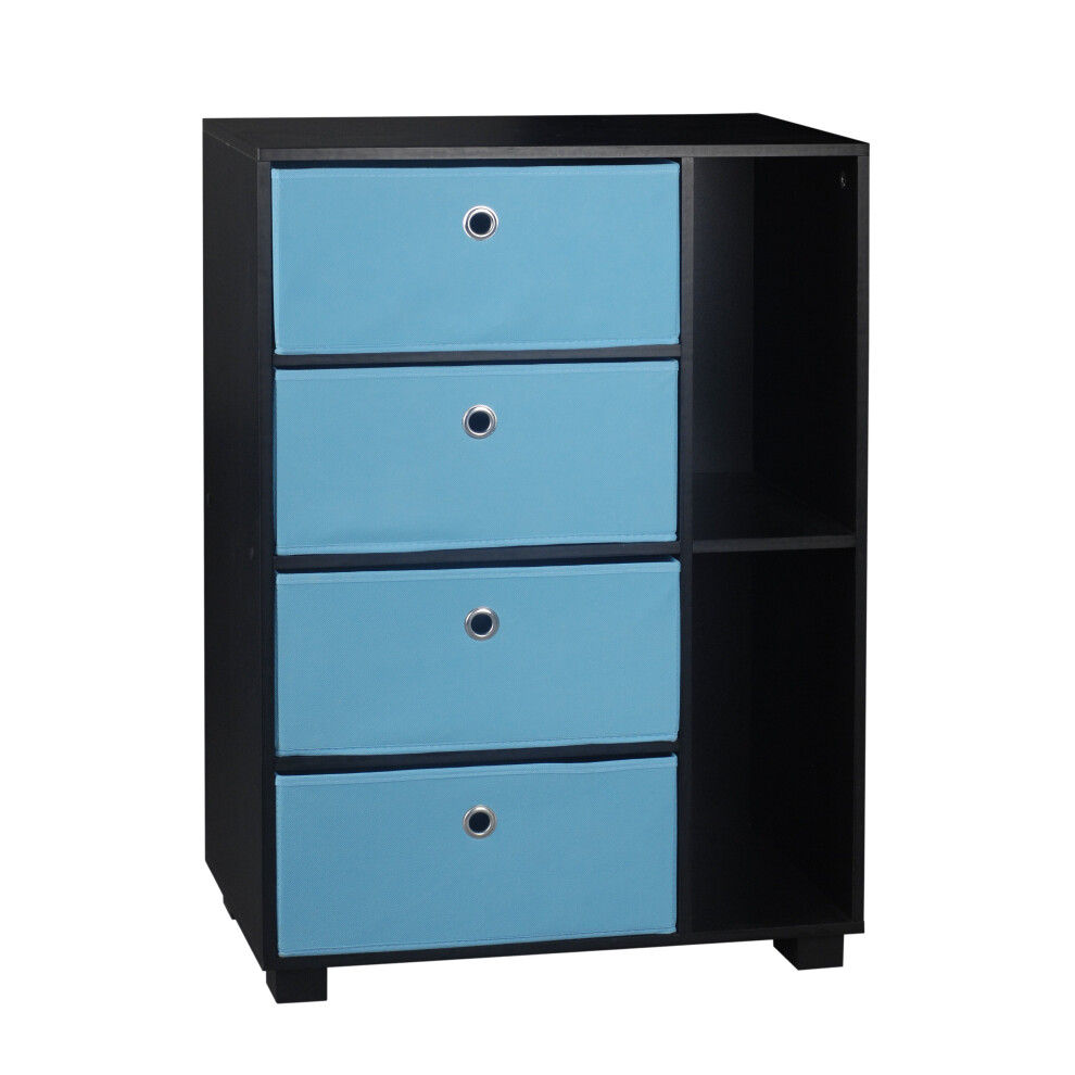 (Light Blue) 6 Section Small Side Unit Wooden Bookcase Drawer