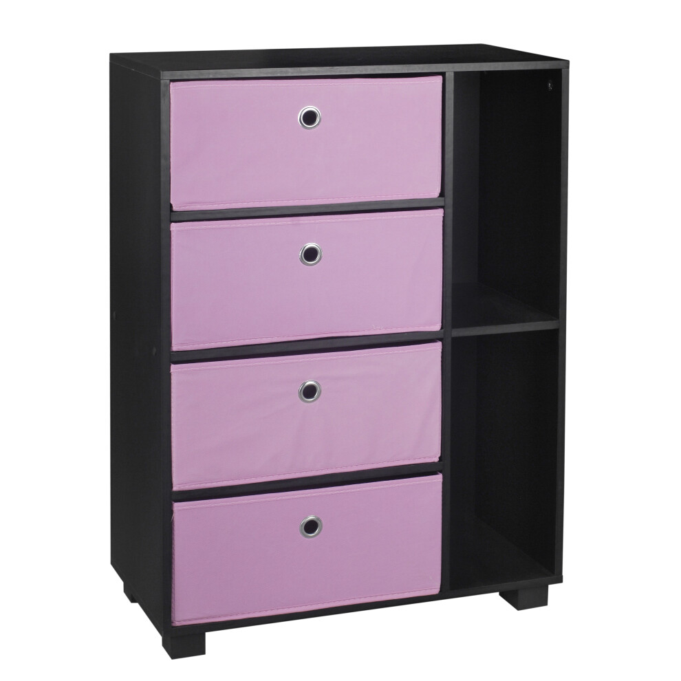 (Pink) 6 Section Small Side Unit Wooden Bookcase Drawer