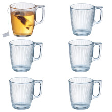 6X Queensway 90ml Stripy Clear Glass Mug Coffee Tea Espresso Drink Glassware Cup