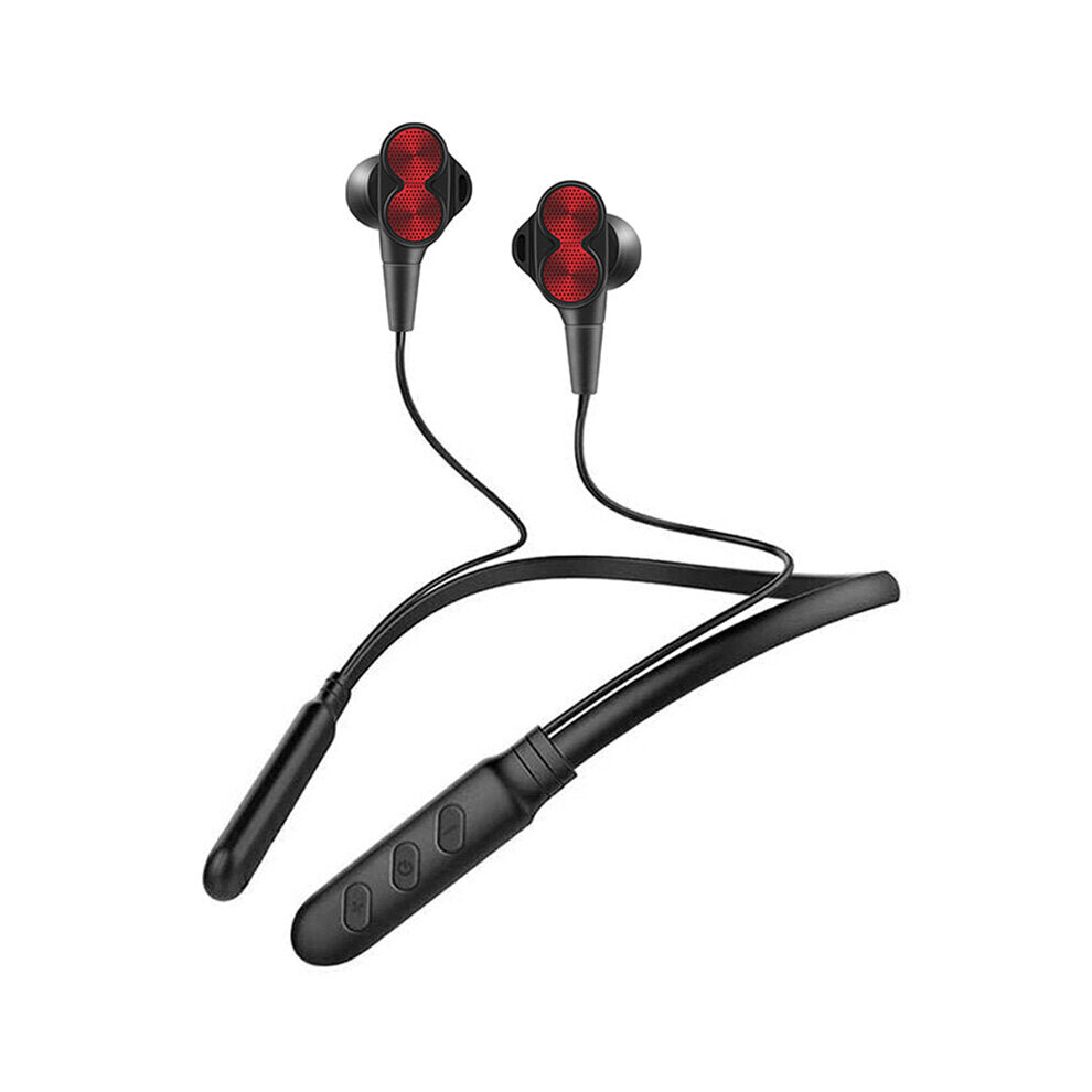 (Black Red) Wireless bluetooth Earphones Dual Dynamic Bass Noise Reduction Sweatproof Neckband Sports Headphones with Mic-image-OPC-P8ZXZXY-NEW