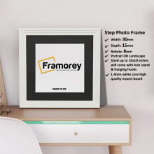 (White With Black Mount, 7x7" Pic (9x9" Frame)) Square Size White Picture Frame / Step Style Wall Art Frame / Handmade Wooden Effect Photo Frames With Multicolored Mount