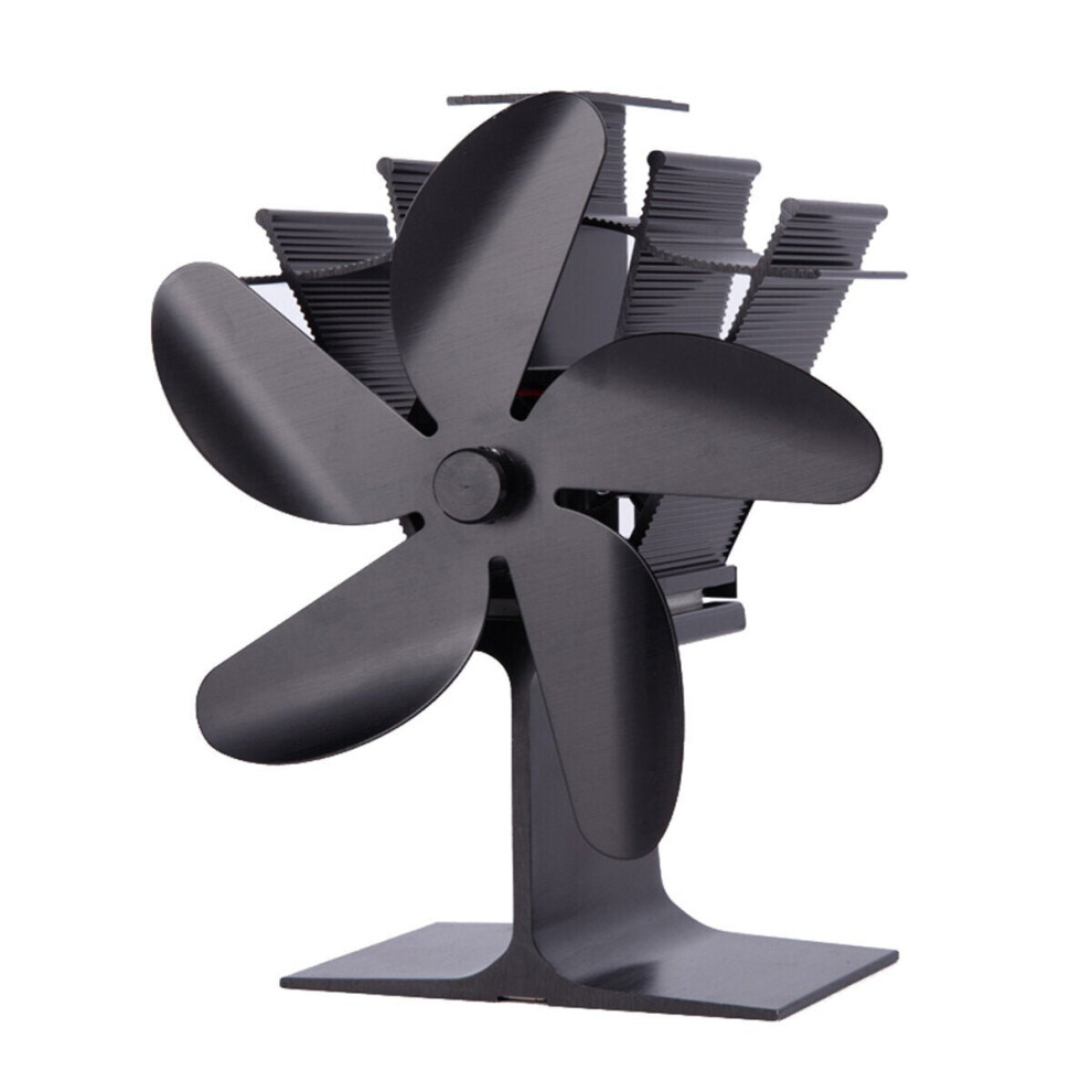 (Black) 5 Blades Stove Fan Heat Powered Saving Fireplace Ecofan Burner