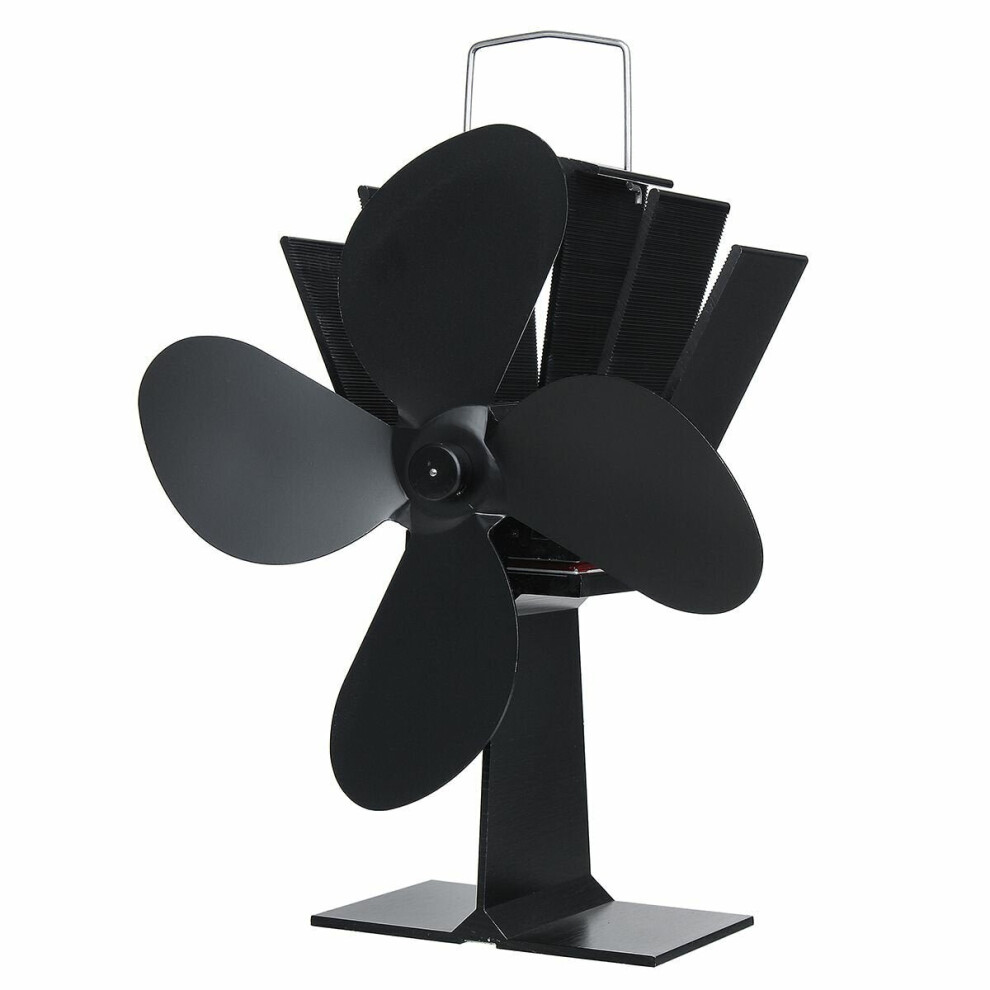 (Black) 4 Blades Fireplace Fan Stove Fan Heated Fan Heat Powered Eco Fan