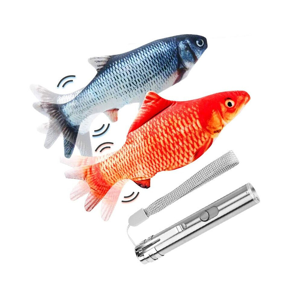 Funny Cat Lamp & 2 Plush Fish Set Mint Powder 2USB Charging Cable