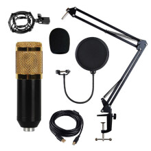 (Gold, Set Version) Adjustable Studio Mic USB Condenser Sound Recording Microphone With Stand for Live Broadcast Podcasting