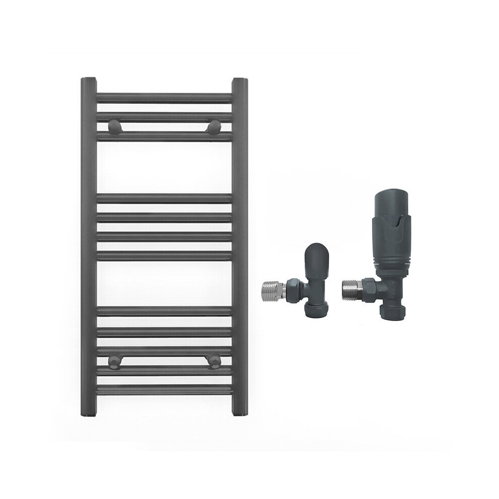 (300 X 700Mm, With Trv Angled Valves) 300Mm Wide Anthracite Towel Rail Radiator + Valves 7421129030366