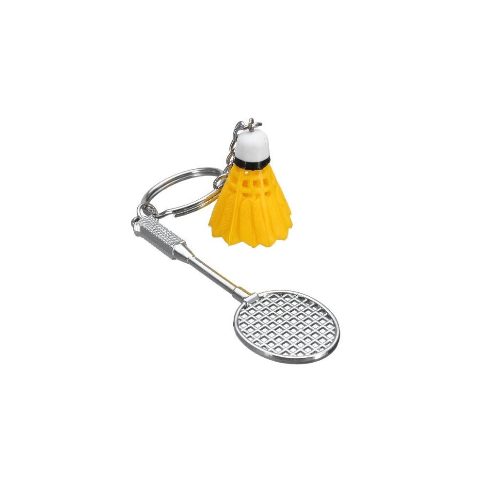 (Yellow) Mini Badminton Racket And balls Sports Keyring Pendant Keyfob Keychain